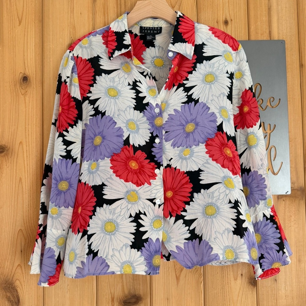 Spenser Jeremy Silk Floral Bell 3/4 Sleeve Button Down Top Size Medium